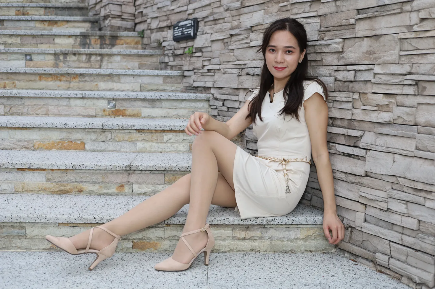 [爱美足] NO.107 Vency Shen 米色连衣裙丝袜高跟美腿 街拍#[70P]-4