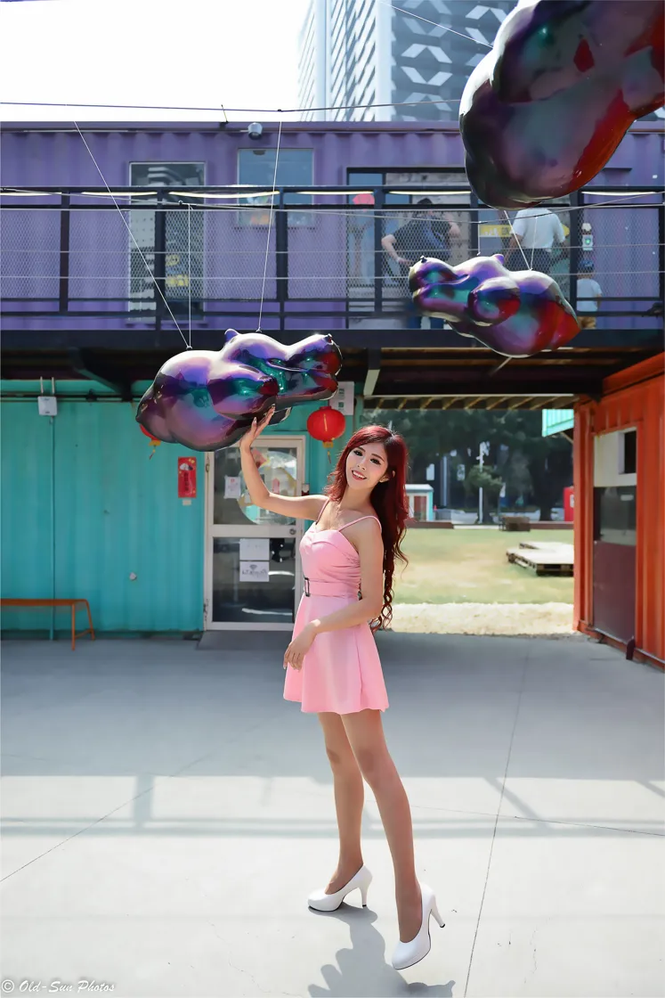 [爱美足] NO.155 高萱 粉色连衣短裙丝袜高跟美腿 街拍#[82P]-7